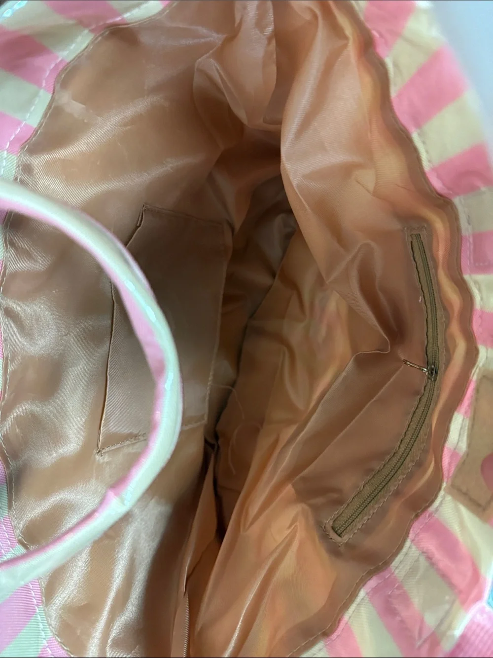Pink & Cream Striped Glossy PVC Tote Bag | Beach Pool Travel Carryall